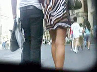 Neither young girl nor her boyfriend saw my camera recording the striped dress upskirt thong!